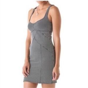 Free People Black and White Micro Polka Dot Dress Body Con Size L Vintage Charm